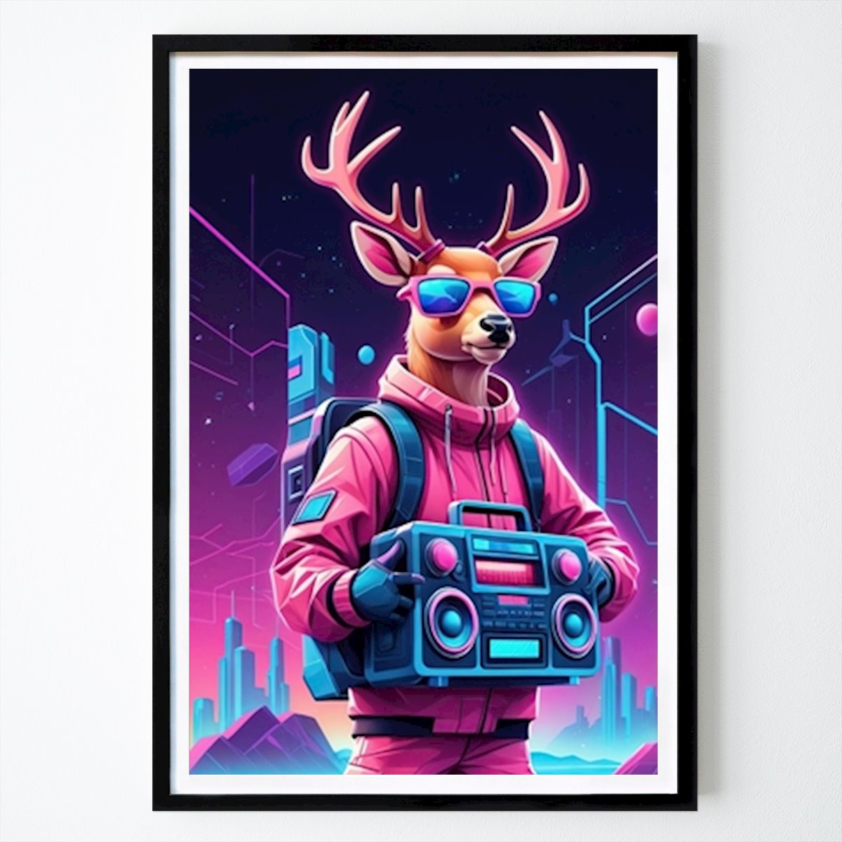 Byer & Steder Plakat: Retro Deer with Boombox av Coolbits Artwork
