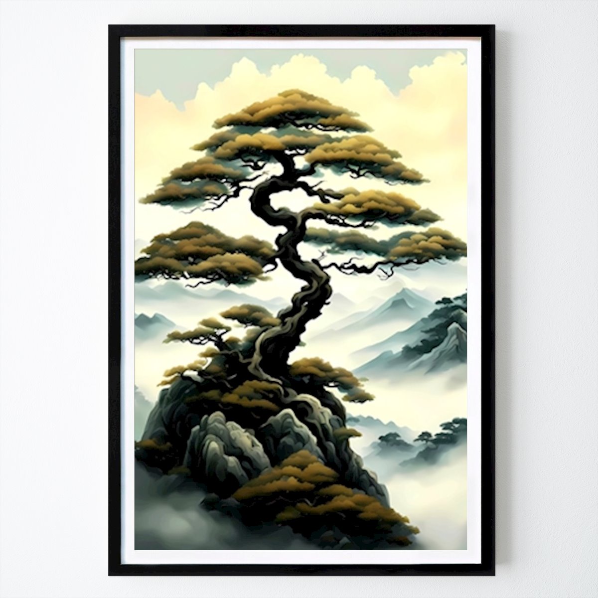 Retro & Vintage Poster: Bonsai Tree Mountain Landscape by PTR999