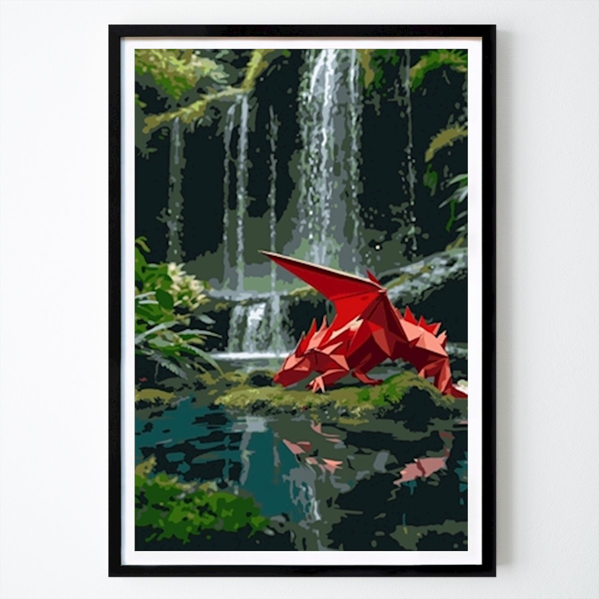 Animals Poster: Crimson Guardian by the Falls by Wall painting