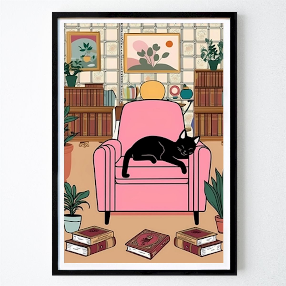 Animals Poster: Black cat sleep on pink sofa by Len Len