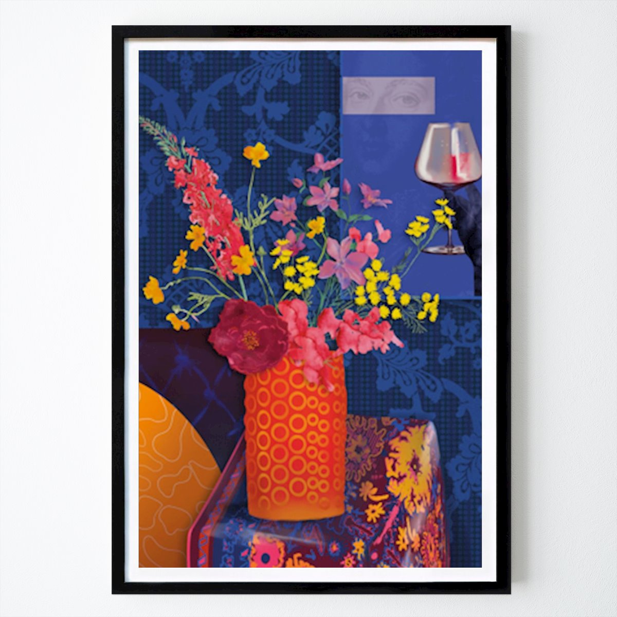 Botaniske Plakat: Blue Bedroom with Flowers av Angela Peters