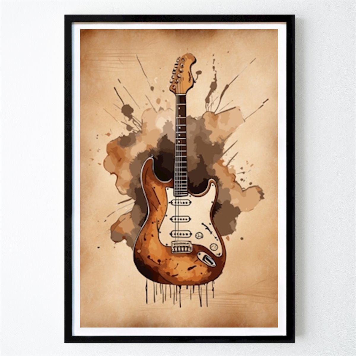 Music Poster: Vintage Guitar Music Splatter by Vicky Hanggara