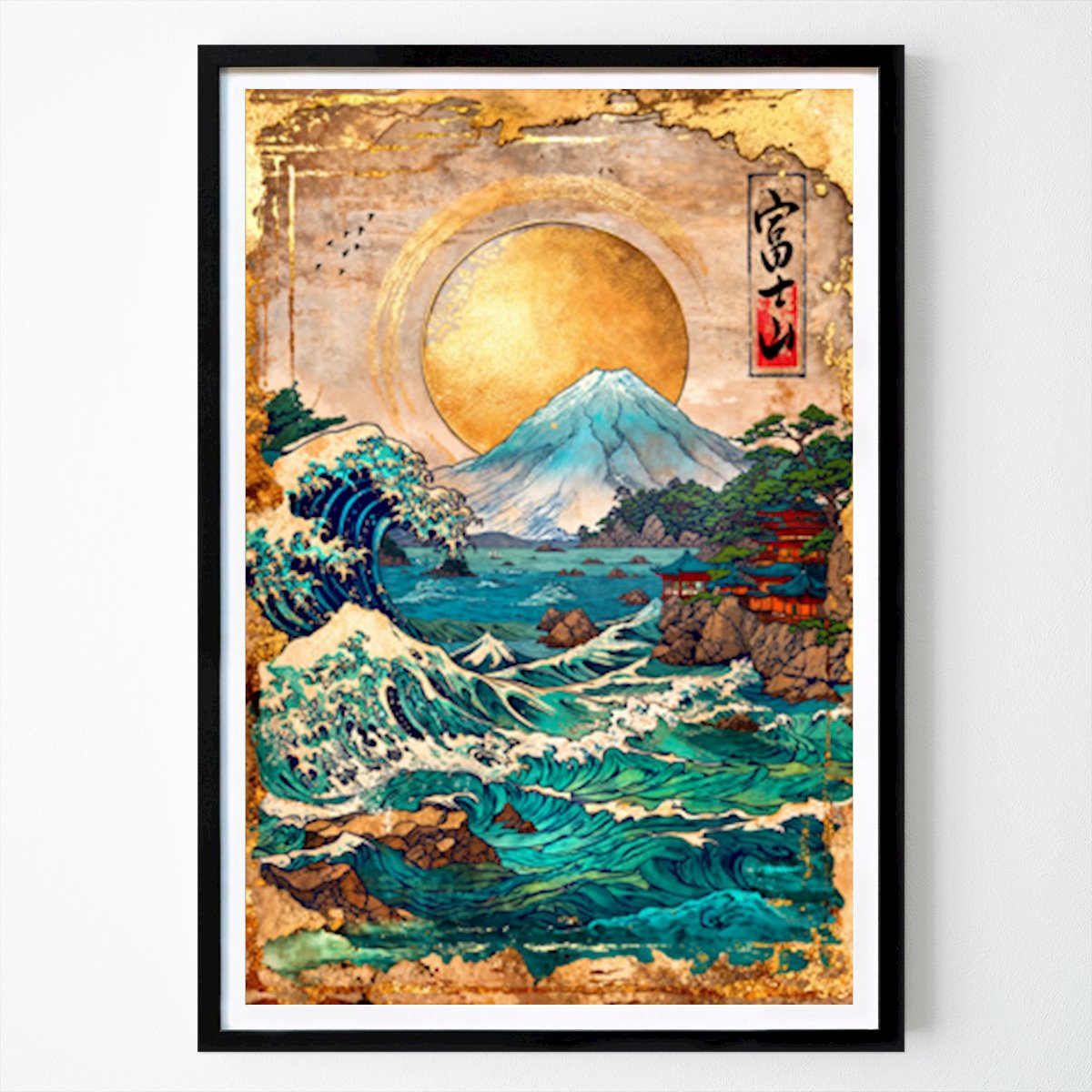 Natuur Poster: Grote golf en Mount Fuji van Pixaverse