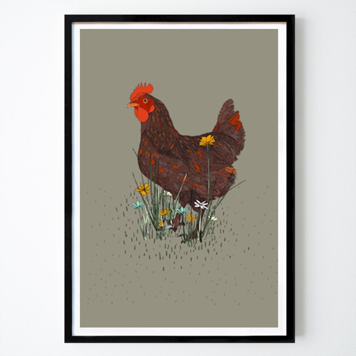 Zwierzę Plakat: Hen Among Flowers autorstwa Nicholas