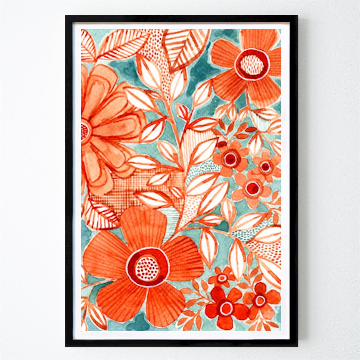Flores & Plantas Poster: Red Daisies With Aqua de Susan Black
