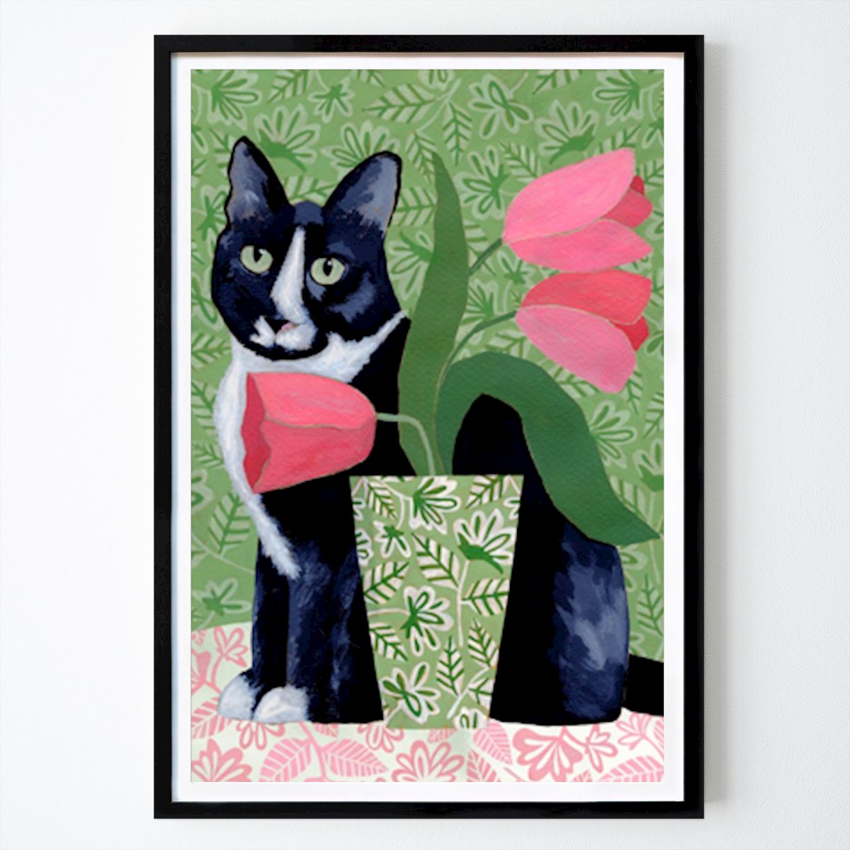 Black & White Poster: Barry With Pink Tulips And Pattern by Susan Black