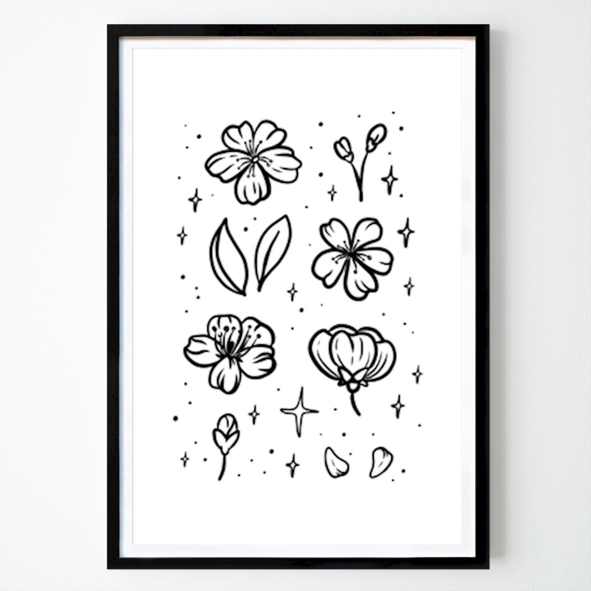 Schwarz-Weiß Poster: Black and White Flowers with Leaves von Kristina Chistiakova