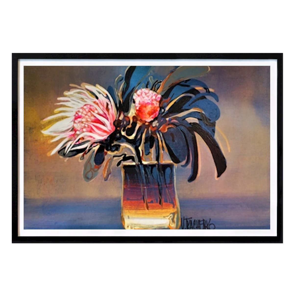 Italia Póster: Vibrant Protea Flowers in a Glass Vase de Victor Tkachenko