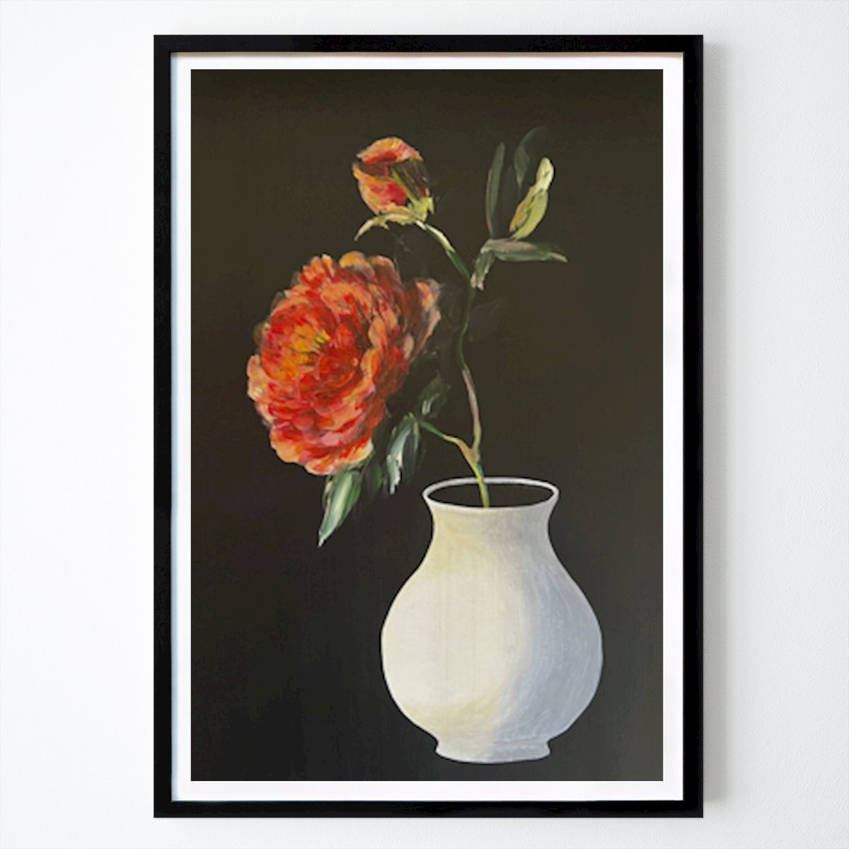 Blumen & Pflanzen Poster: Red Peony in White Vase von Marina Kozyr
