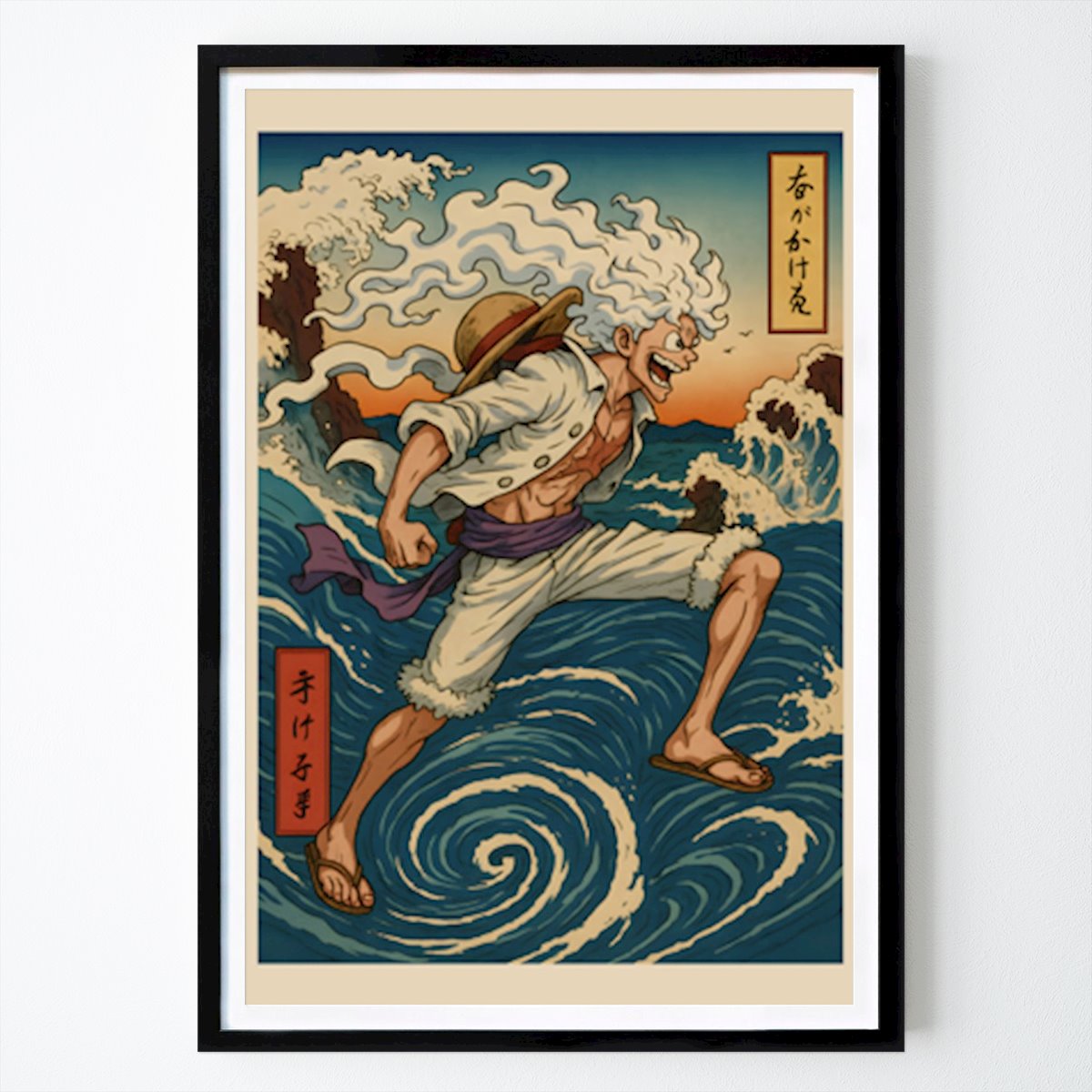 Svart-Hvitt Plakat: Luffy Gear 5 Japan Kunst av Hachico