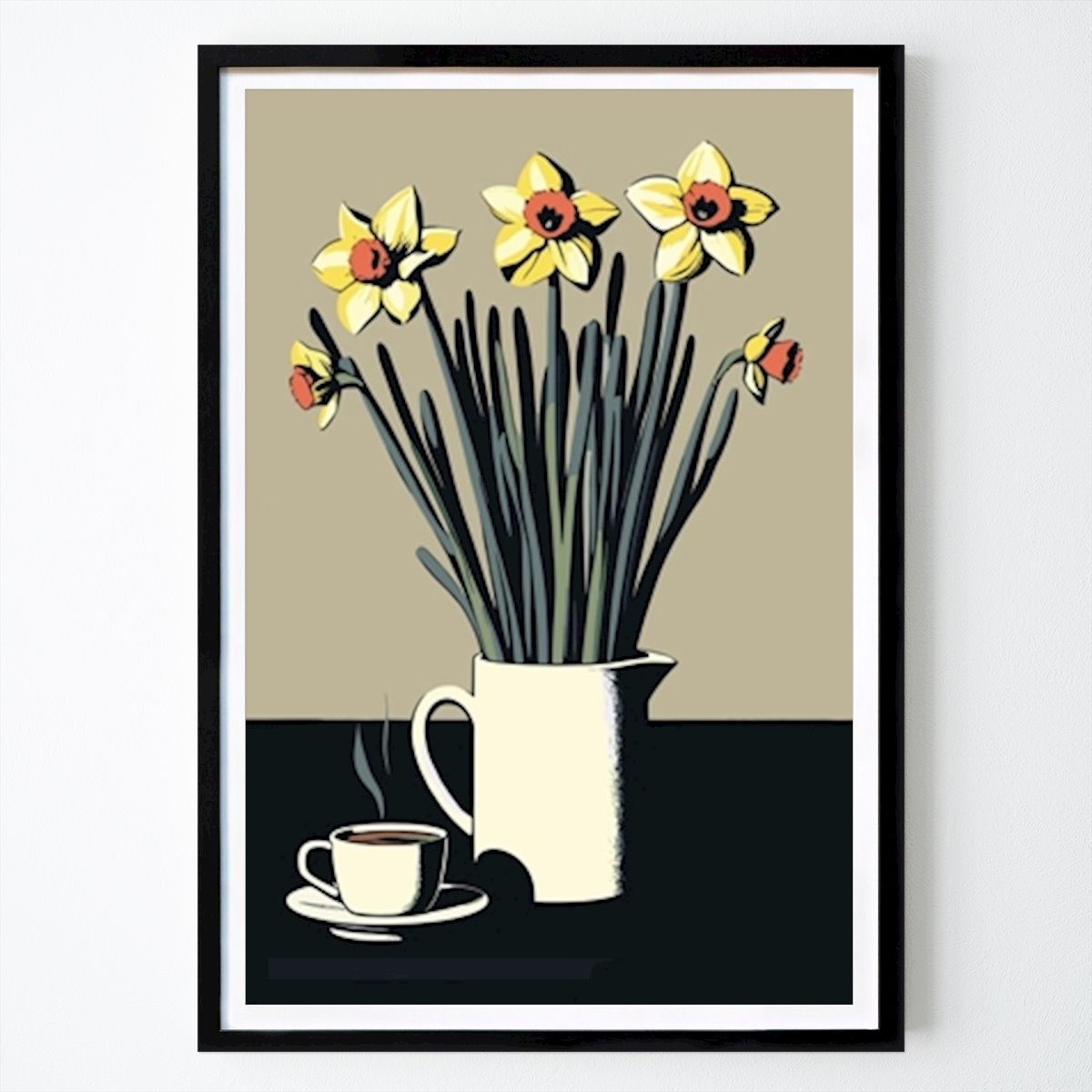 Botaniske Plakat: Påskeliljer og kaffekopp av Paul Manwaring