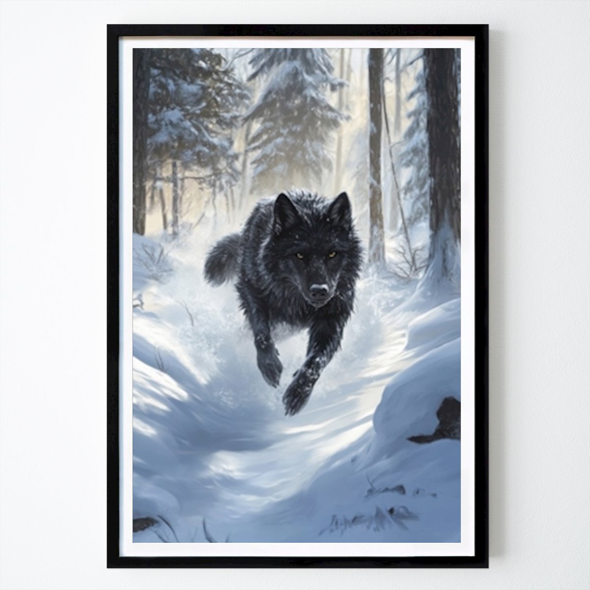 Animals Poster: Black Wolf In Winter Forest by Rayzen Classic