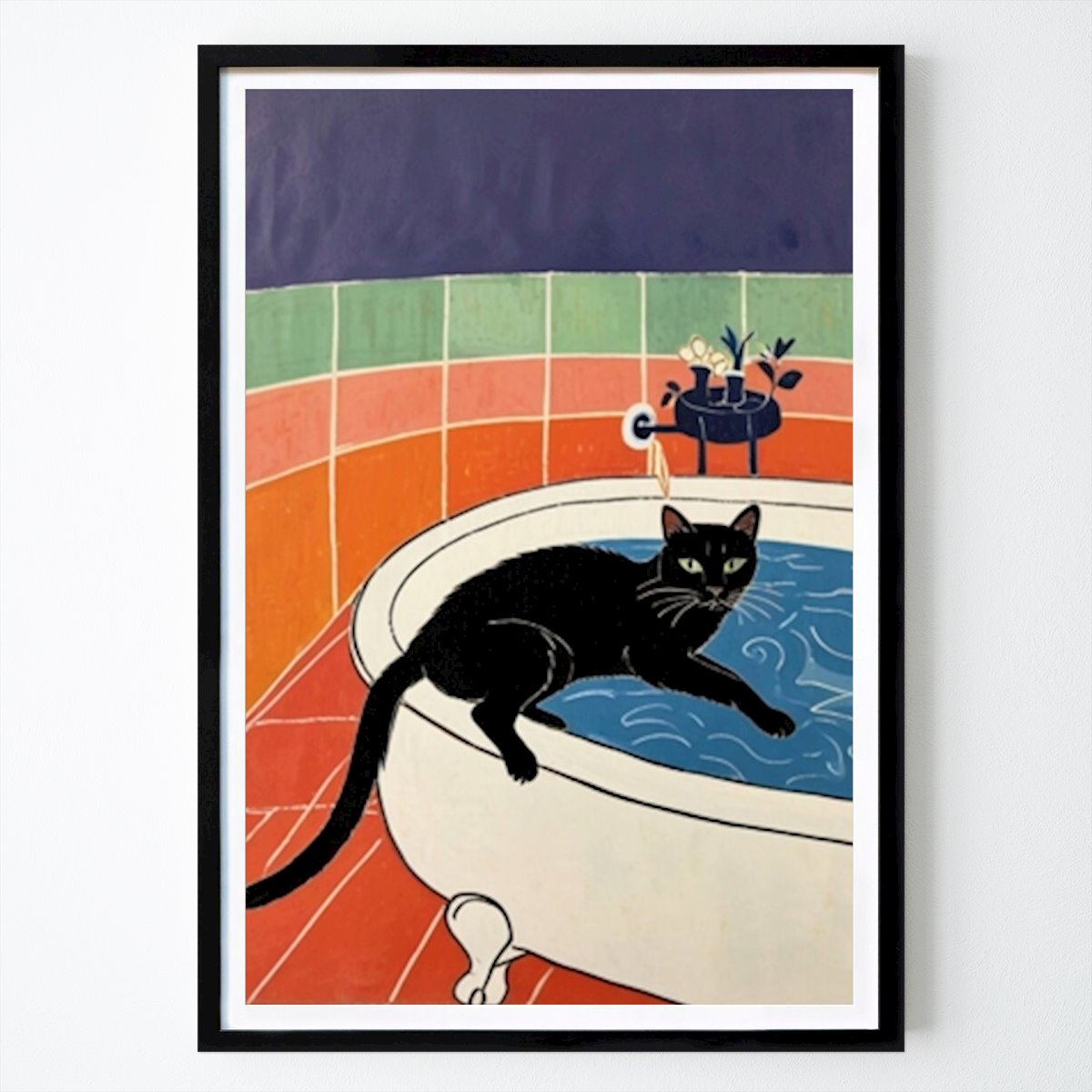 Retro & Vintage Poster: Black Cat in the Bathtub by Len Len