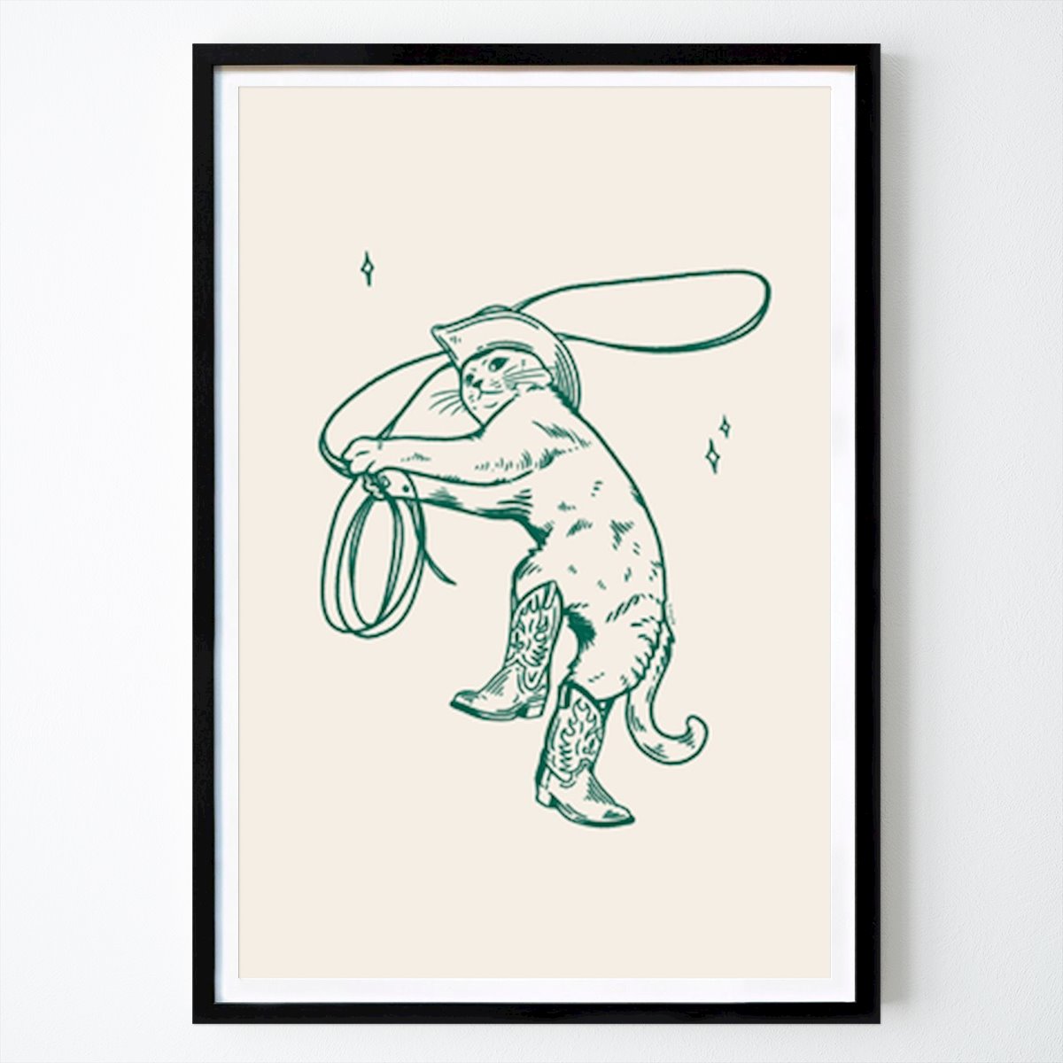 Retro & Vintage Poster: Cowboykatten i grönt av Tara Royle