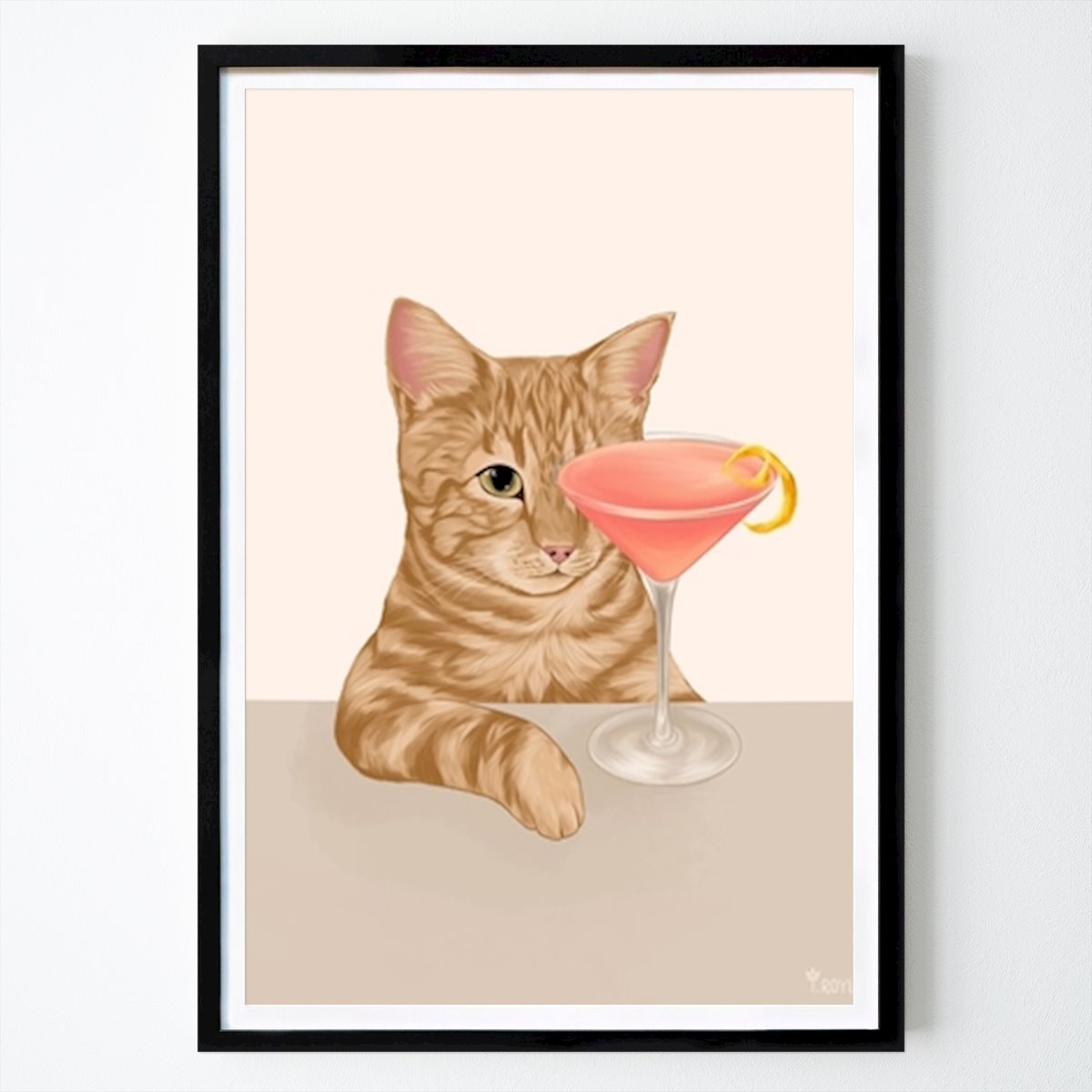 Retro & Vintage Poster: Ingwerkatze mit kosmopolitischem Cocktail von Tara Royle
