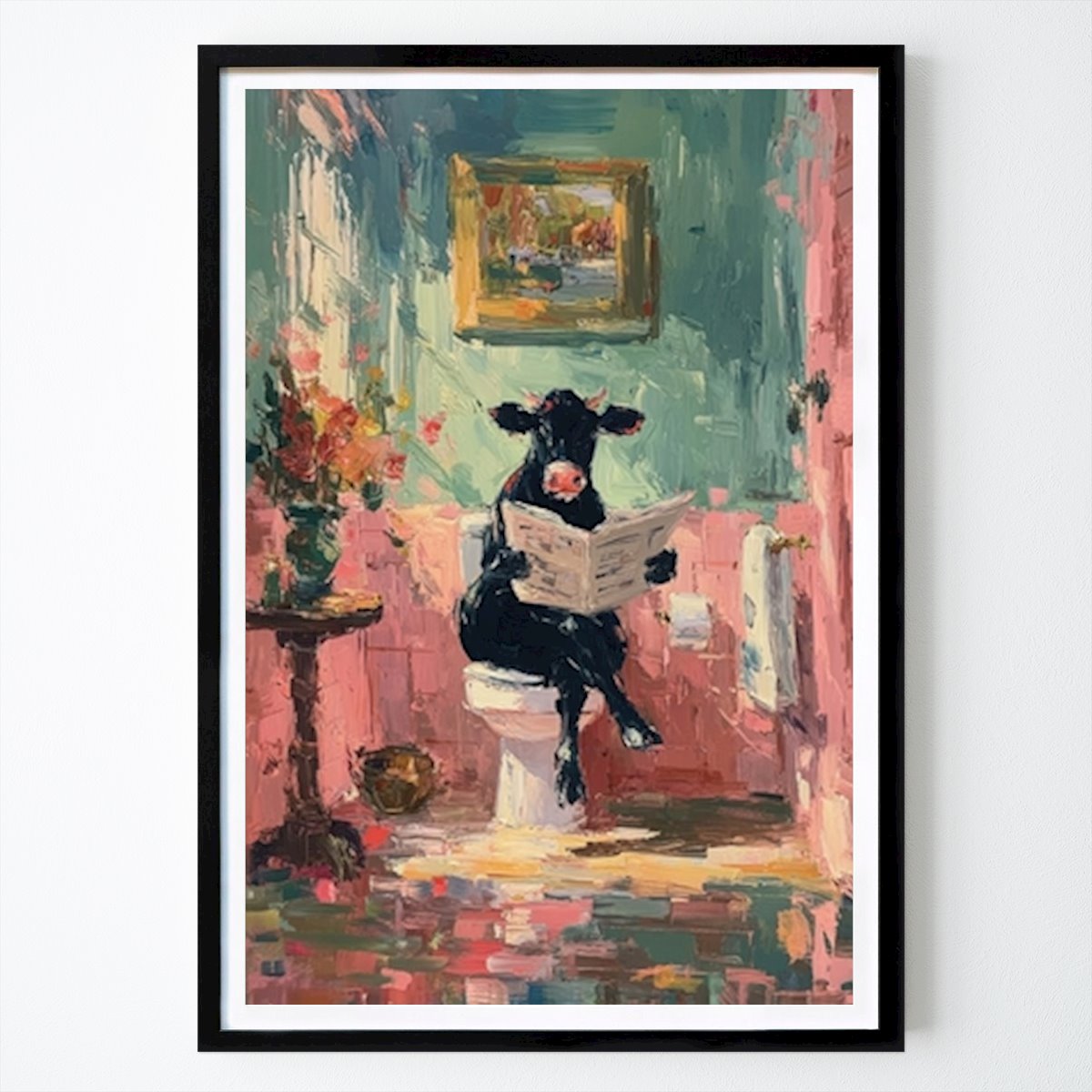 Retro & Vintage Poster: Black Cow On Toilet by Julian Pop