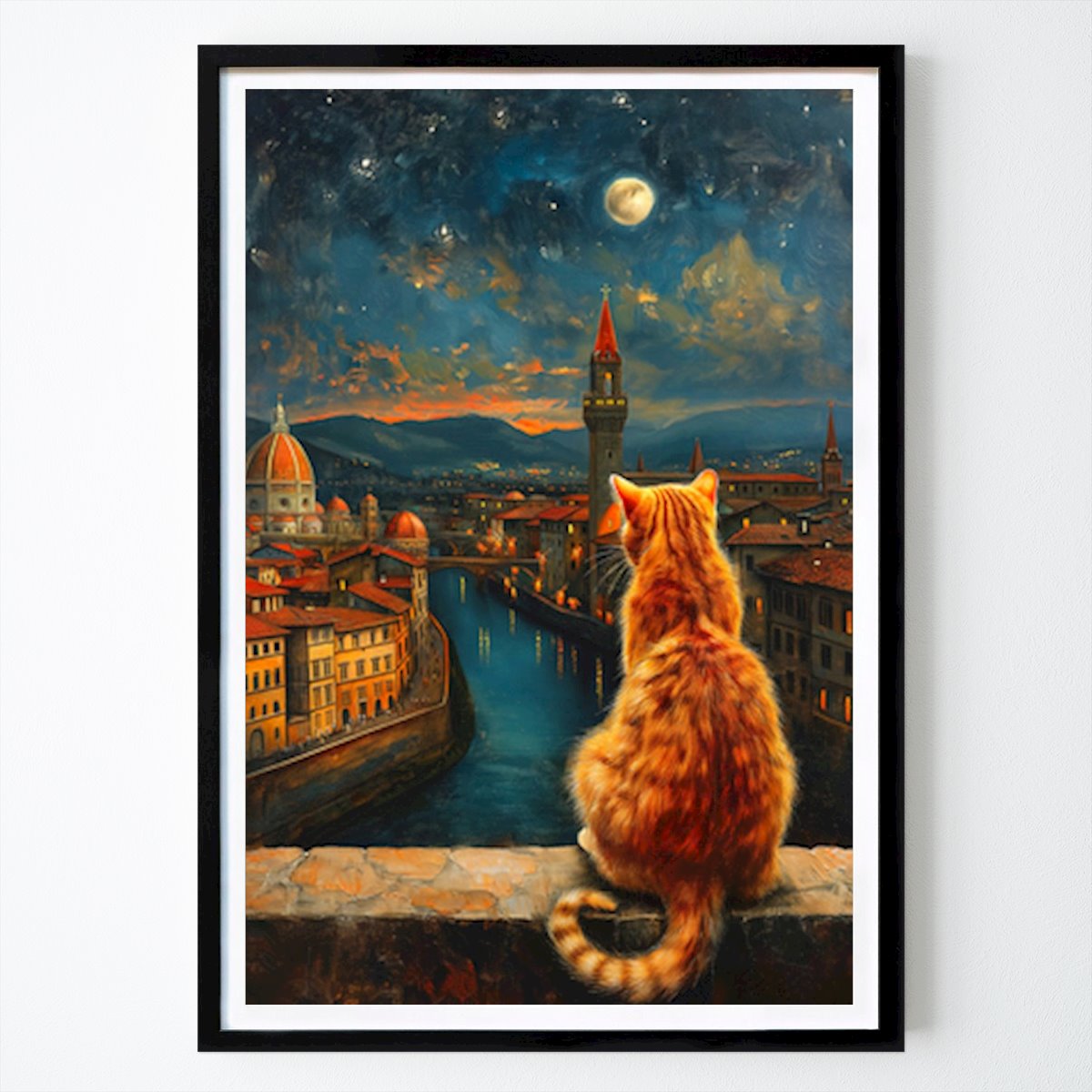 Animal Poster: Cat at Starry Night Florence de Pixel Pixie Dust