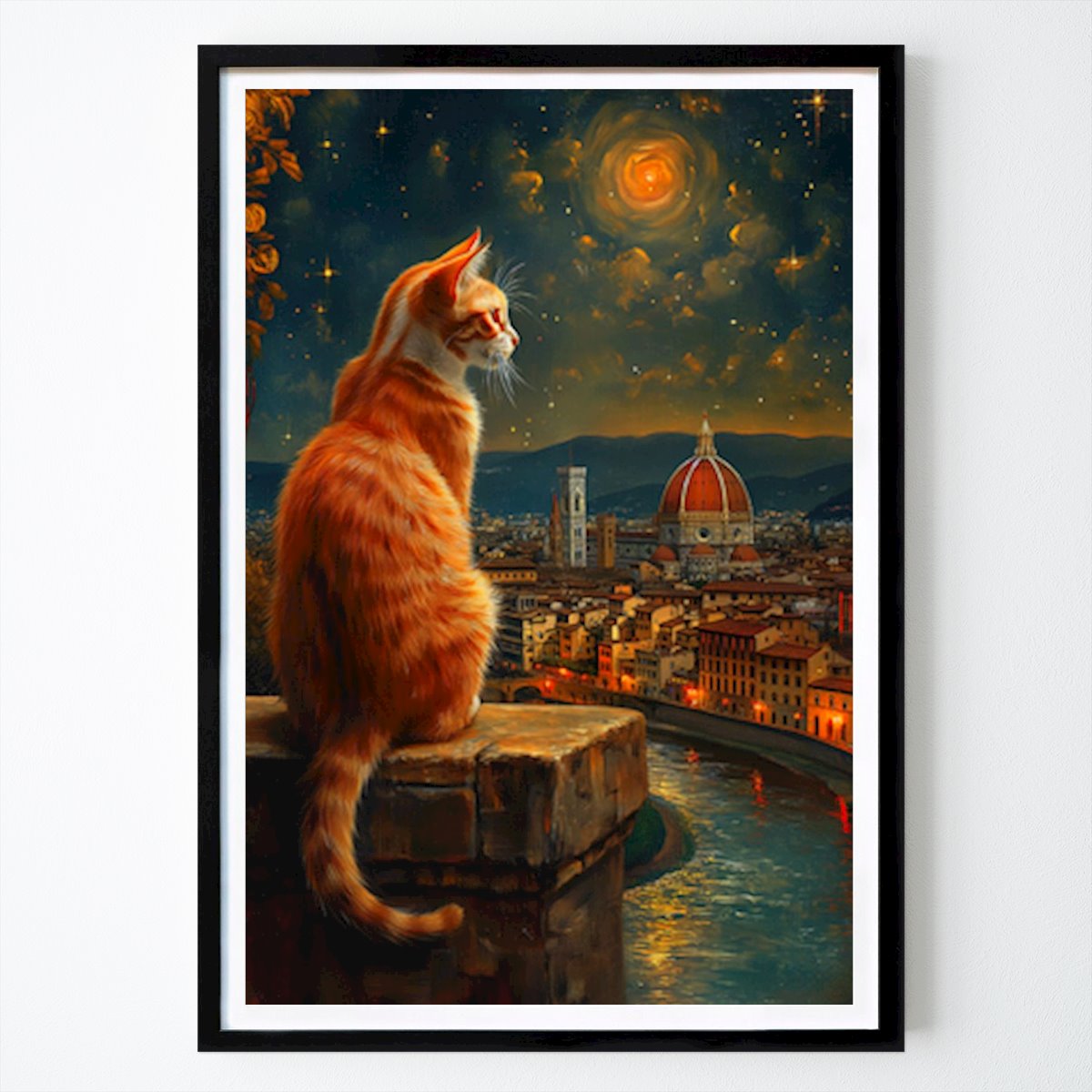 Italien Poster: Katze in der Sternennacht Florenz von Pixel Pixie Dust