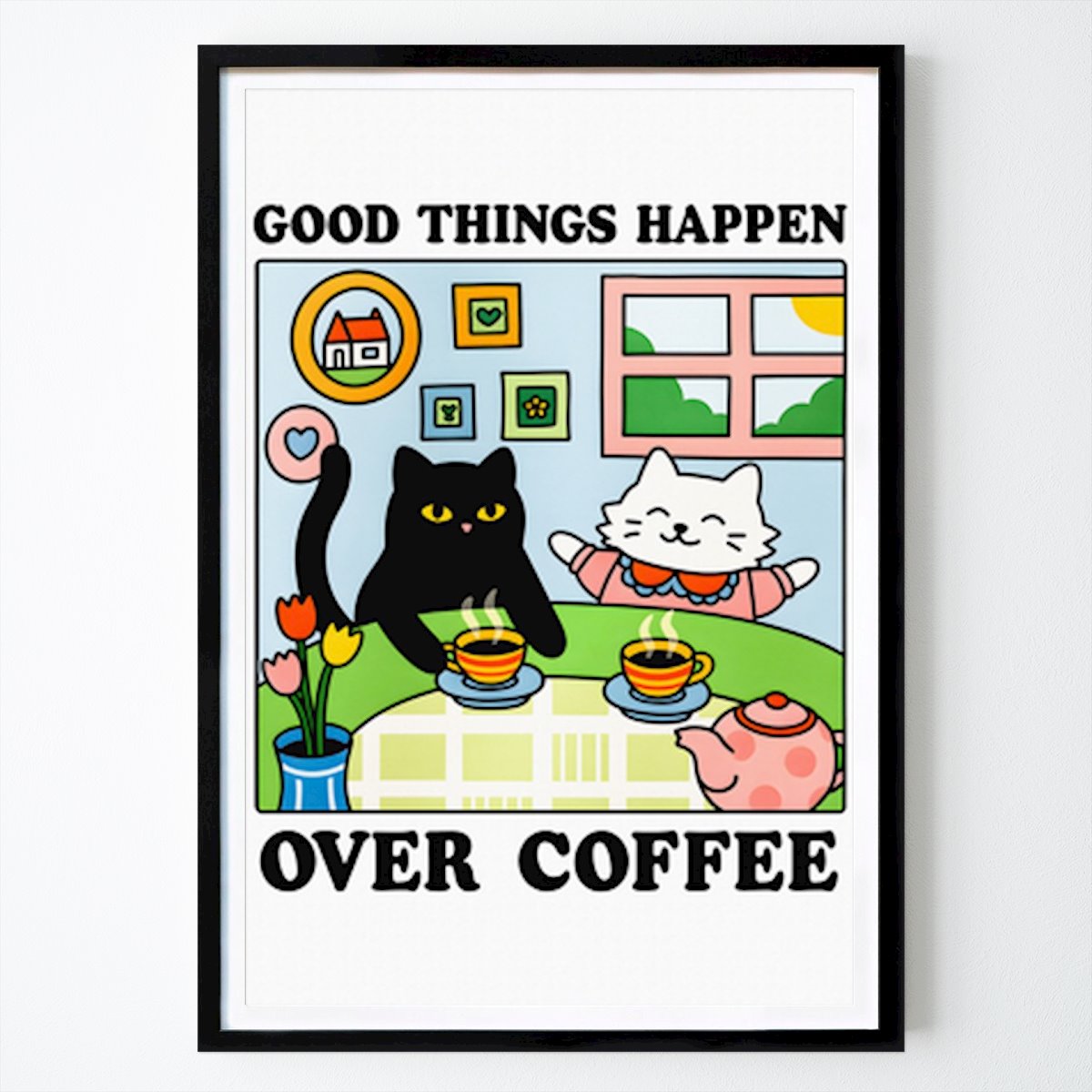 Sprüche Poster: Coffee Cafe Katze Druck von Pame