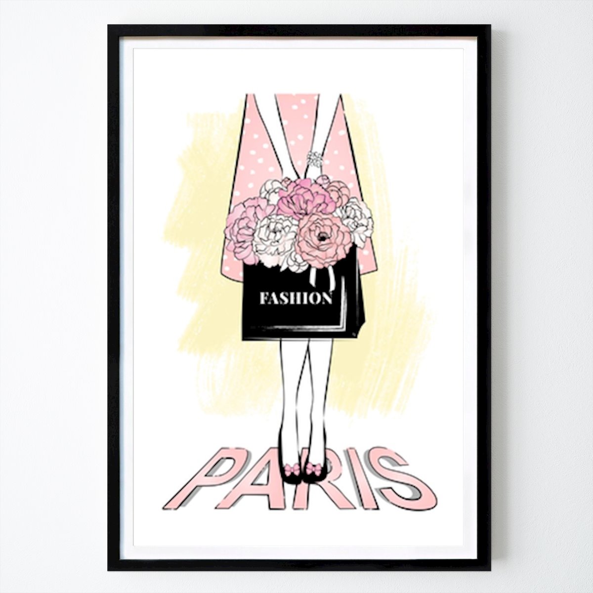 Preto e branco Poster: Chique em Paris: uma garota da moda floral de Martina