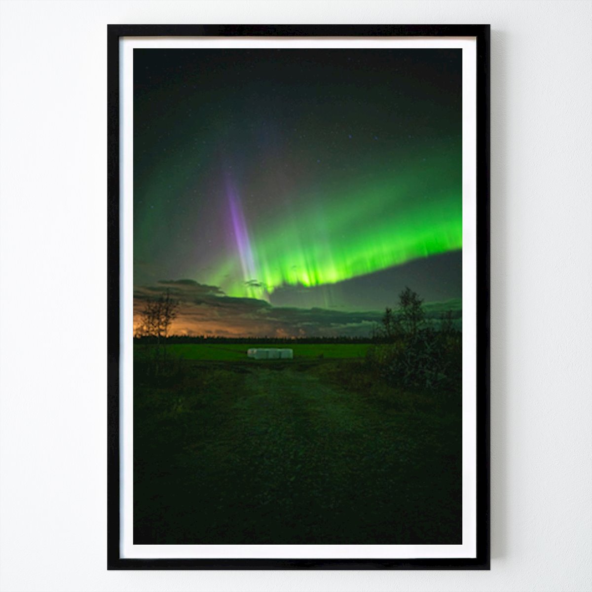 Nature Poster: Hay bales under the Northern Lights by Mikko Pekkala