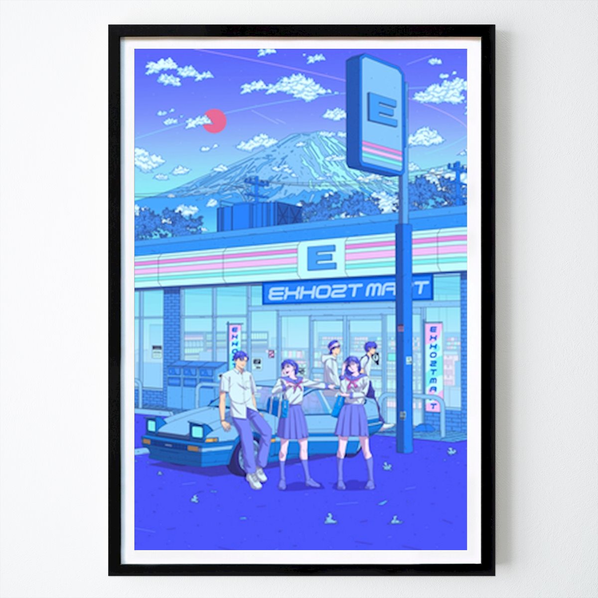 Retro & Vintage Poster: Retro Anime Aesthetic: Neon Dreams at the Convenience Store van Exhozt