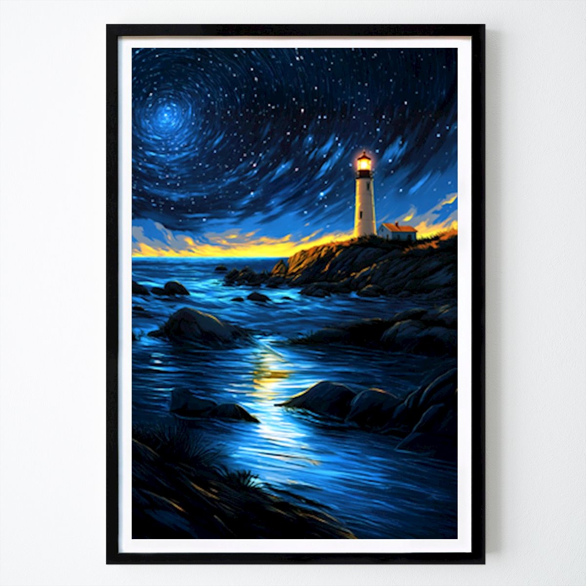 Kunstnerisk Plakat: Starry Night Over the Lighthouse: A Celestial Seascape av Yorici