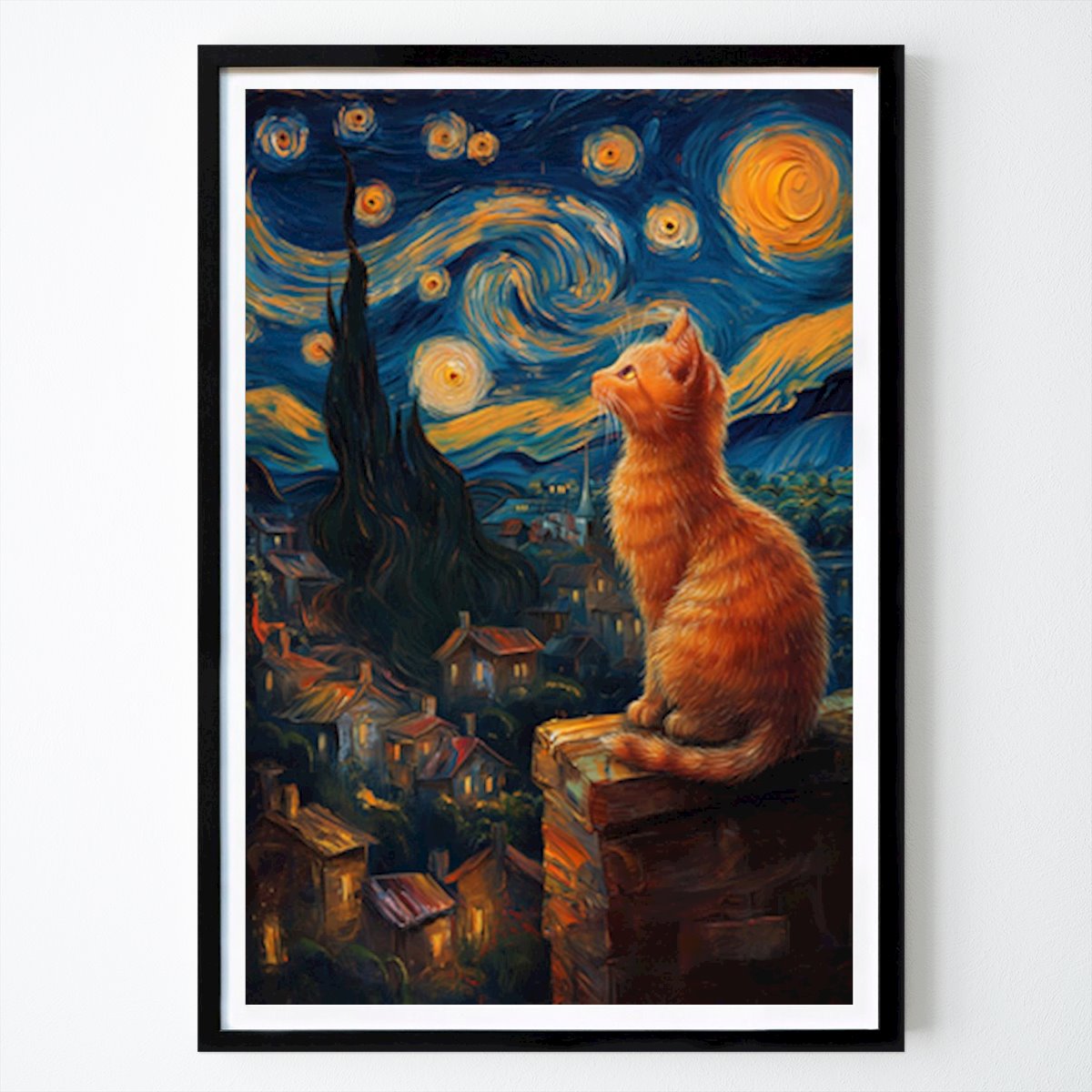 Places & Cities Poster: Starry Night: The Feline Dreamscape by Stellar Creative