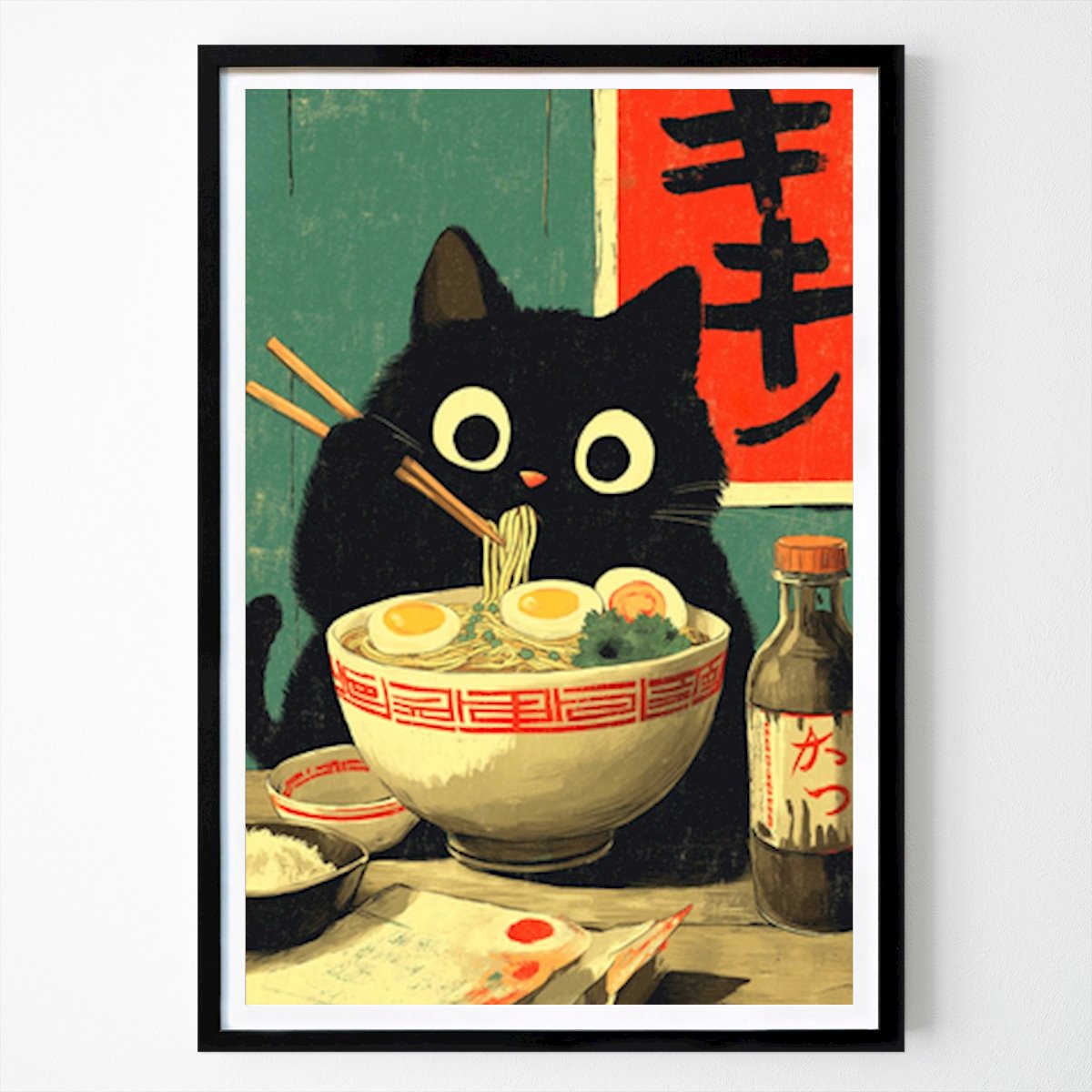 Cuisines Affiche: Moustaches et nouilles : l’aventure culinaire d’un chat douillet par Gregory Lopez