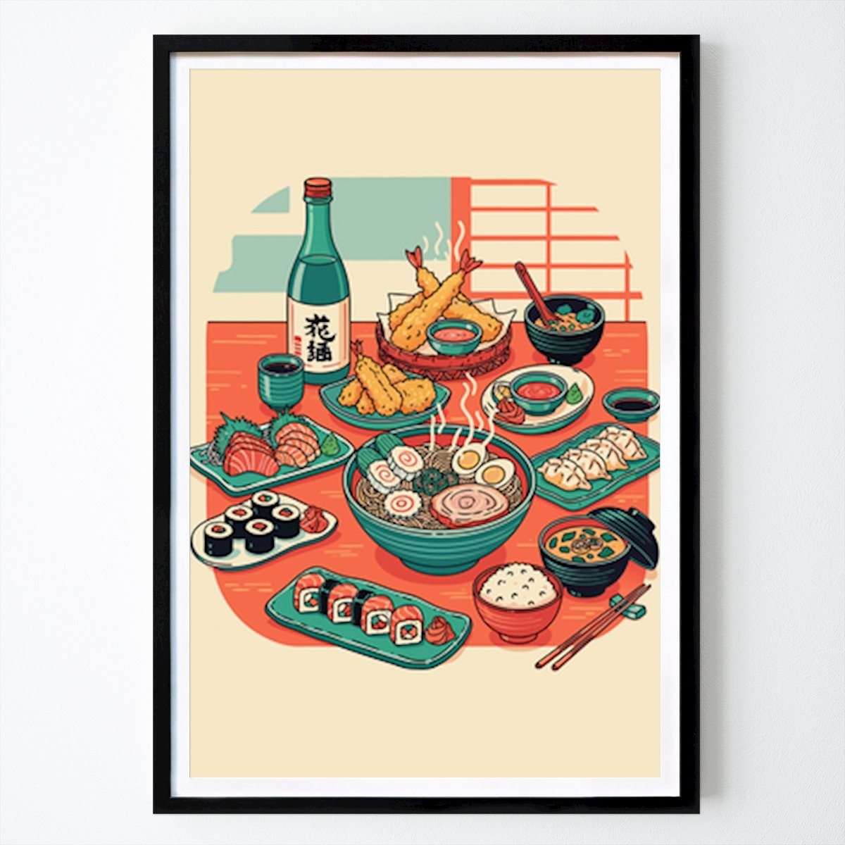 Kitchen Poster: Delicious Japanese Feast: A Culinary Journey Through Sushi, Ramen, and Tempura by Arif setiawan