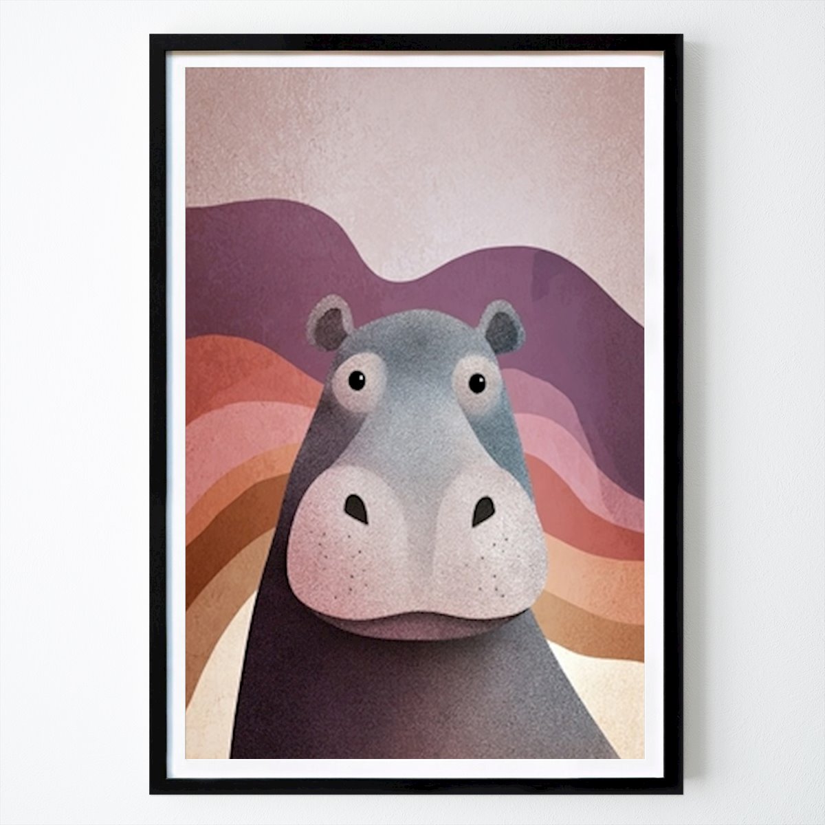 Landen & Steden Poster: Speels nijlpaard in een dromerig landschap van Happy Kids Posters