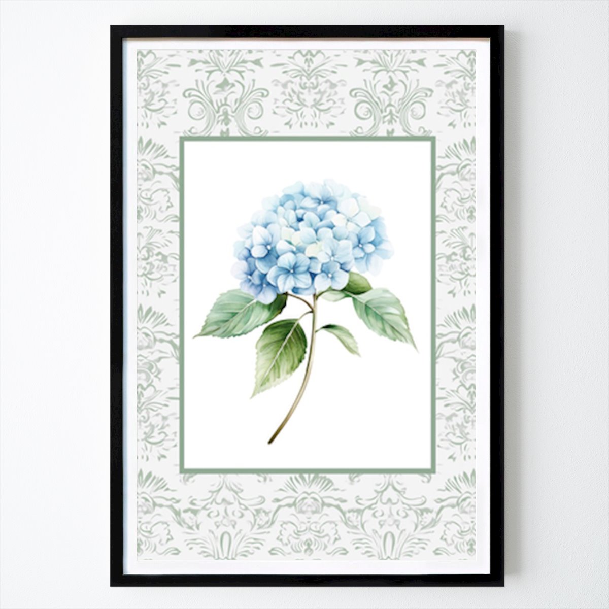 Retro & Vintage Poster: Delicada Elegância: Arte Botânica da Hortênsia Azul de Kathrin Pienaar