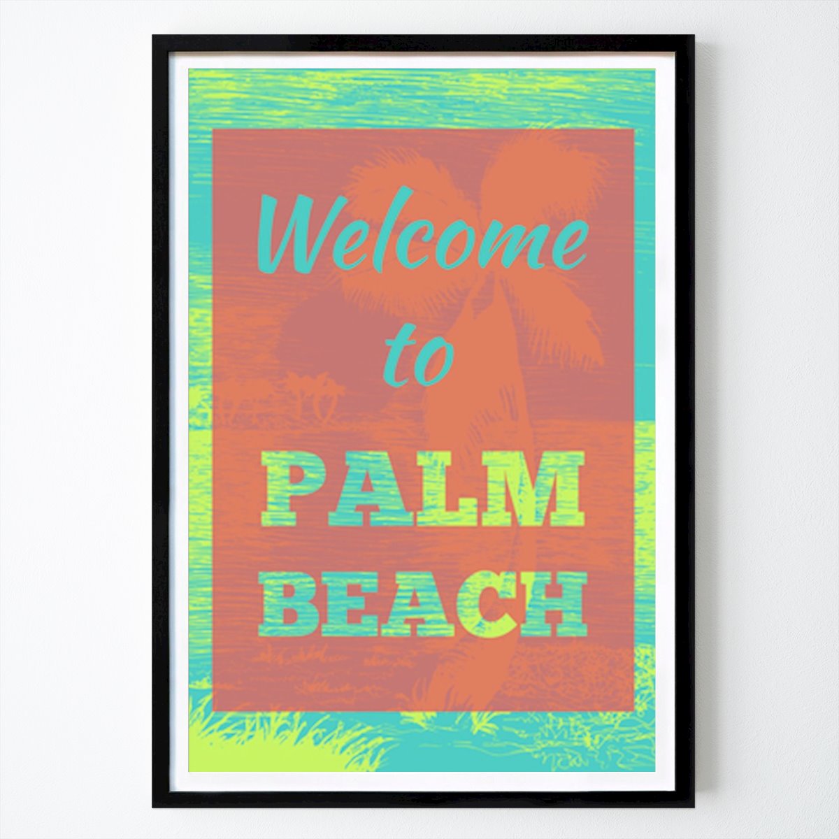 Retro & Vintage Poster: Vibrant Welcome to Palm Beach: A Tropical Paradise by Marika Barsrsind