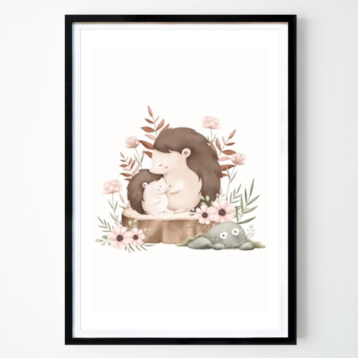 Enfants Affiche: Moments douillets : Une hérisson mère et son bébé dans un pays des merveilles floraux par Saskia Michele