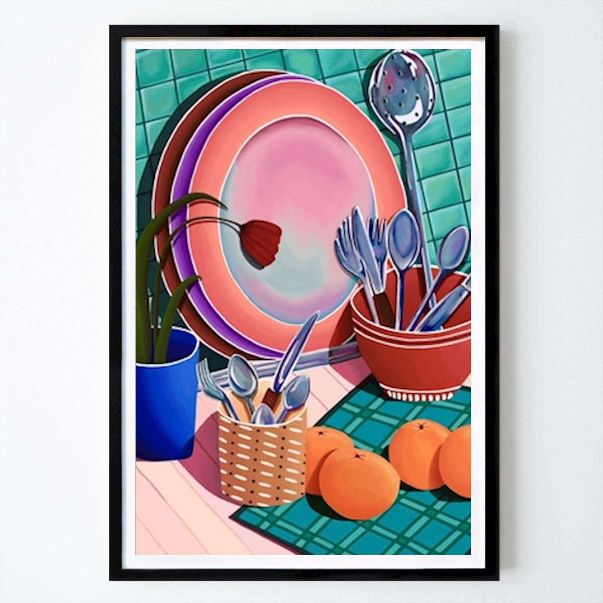 Fleurs & Plantes Affiche: Nature morte colorée de cuisine : une touche moderne à l’art domestique par Nidhi Kachhadiya