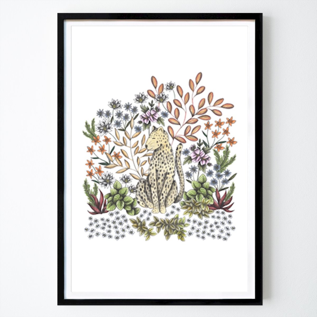 Města & Země Plakát: Rozmarný leopard uprostřed květinové říše od Cecilia Battaini