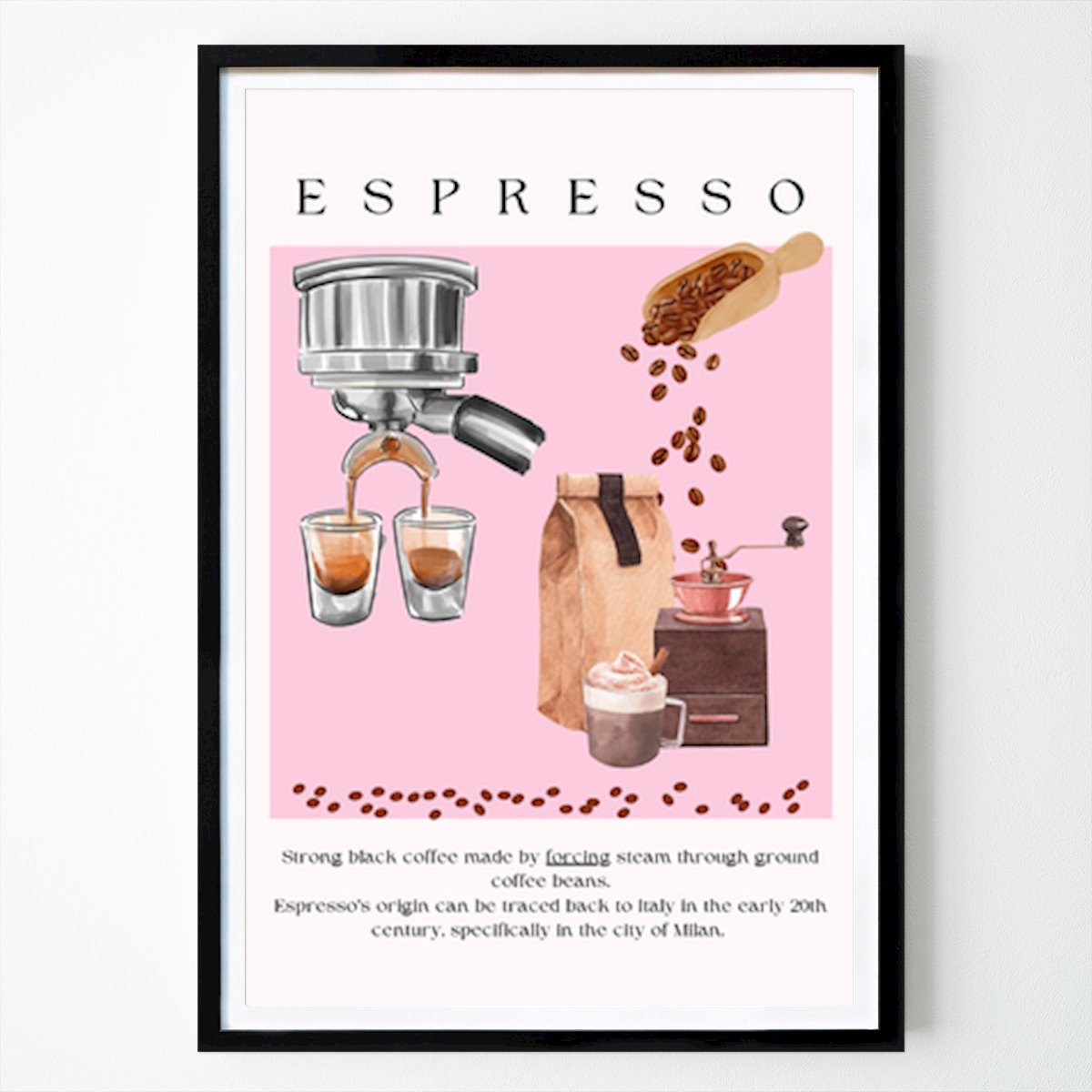 Espresso: Ein reichhaltiger Kaffee aus Milans Herz Poster von Elizabeth C – Küchen Wandbild – Printler