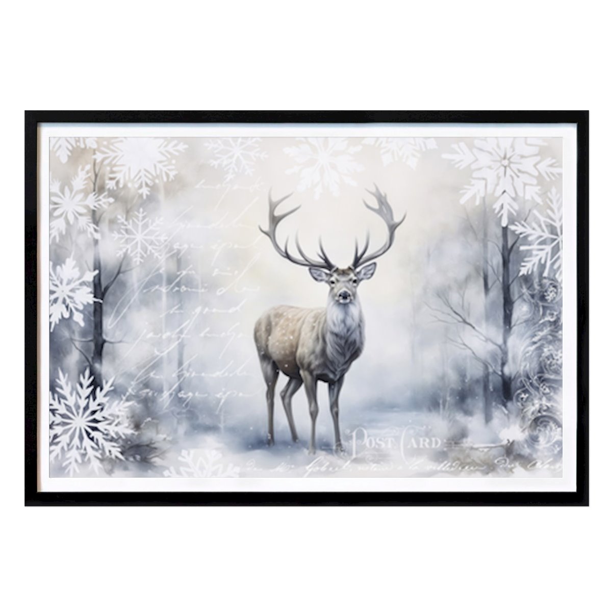 Nature Affiche: Pays des merveilles hivernal : un cerf majestueux dans un paysage enneigé par Andrea Haase