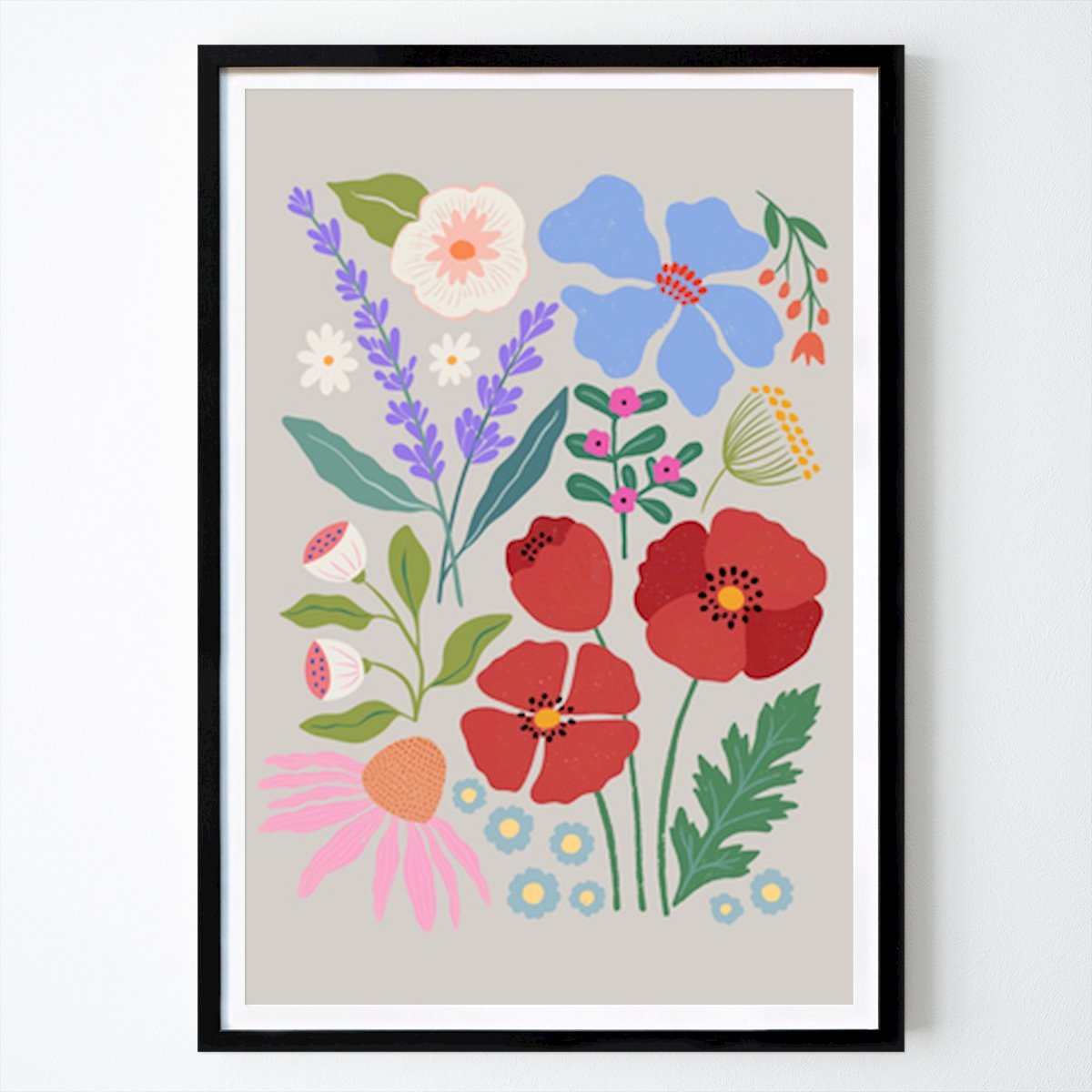 Fleurs & Plantes Affiche: Arrangement floral fantaisiste : une illustration botanique vibrante par Katarzyna Gąsiorowska