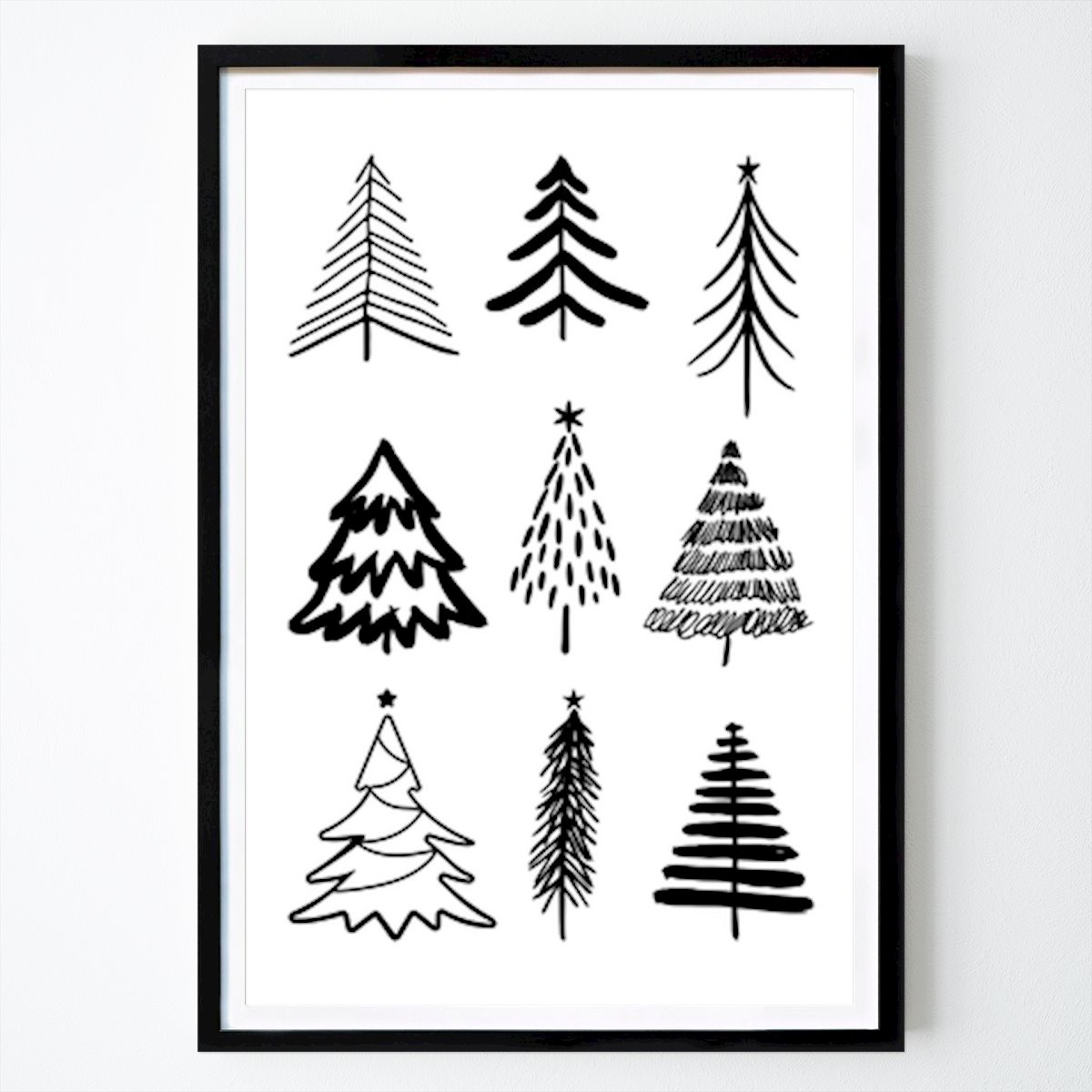 Botanical Poster: Whimsical Black And White Christmas Tree Illustrations by Kristina N. - SoulArt Shop
