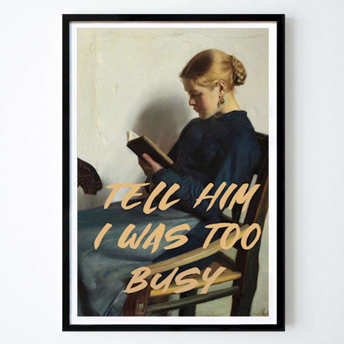 People & Portrait Poster: Too Busy to Respond: A Modern Twist on Classic Art by The Art Concept