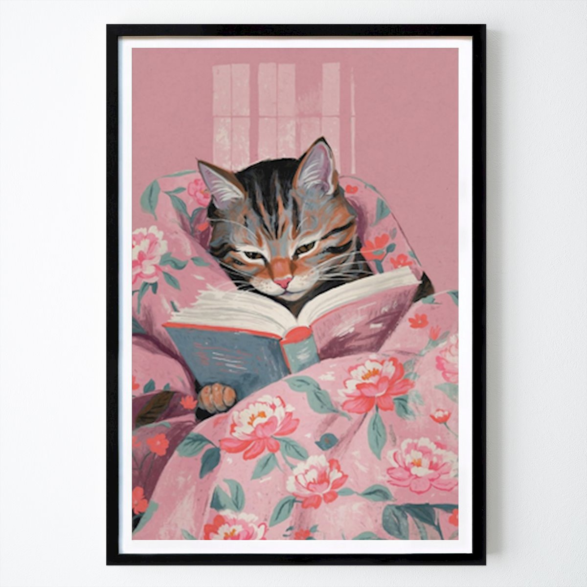 Illustration Poster: Cozy Cat Reading: A Whimsical Escape by The Art Concept