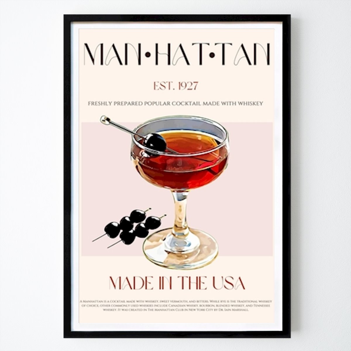 New York Poster: Classic Manhattan Cocktail: A Timeless American Delight by Nazma Khokhar