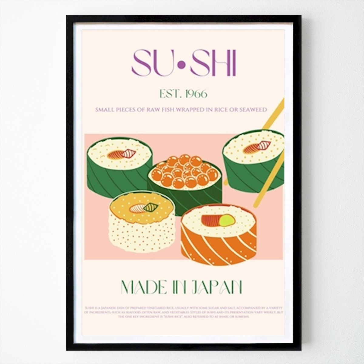 Kitchen Poster: Artistic Sushi Delight: A Retro Tribute to Japanese Cuisine by Nazma Khokhar