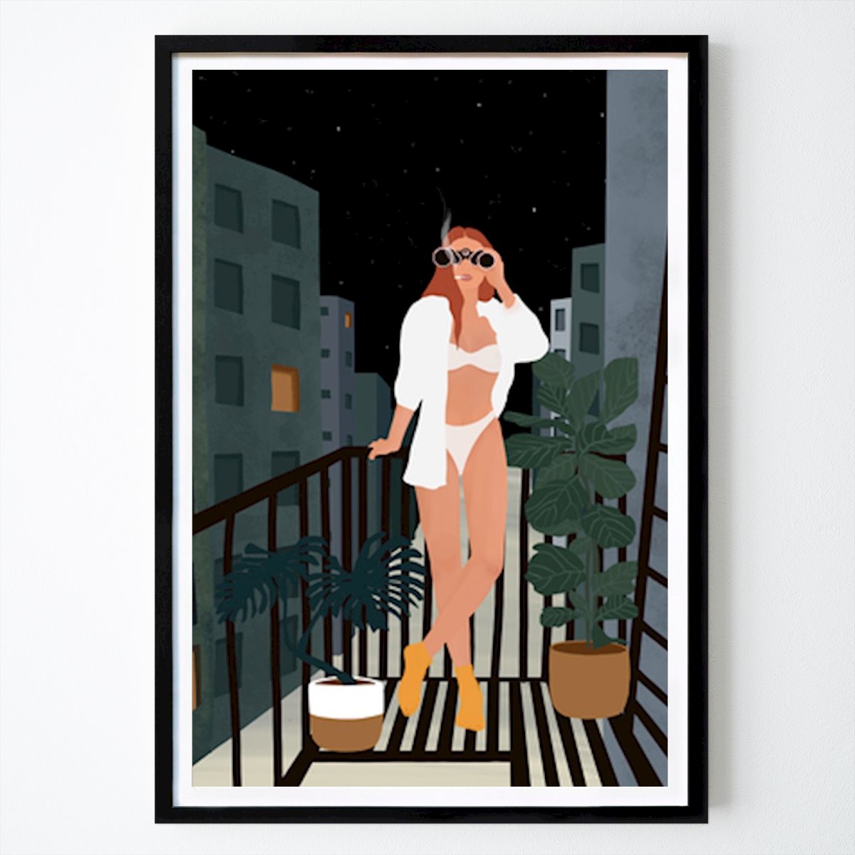Botanical Poster: Midnight Vibes: Urban Chic on the Balcony by Ceyda Alasar