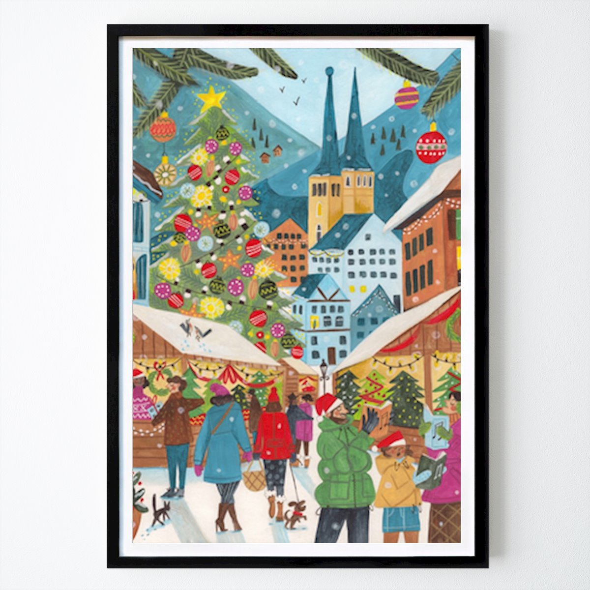 Byer & Steder Plakat: Charmerende Vintereventyrland: En festlig julemarkedsscene av Caroline Bonne Müller