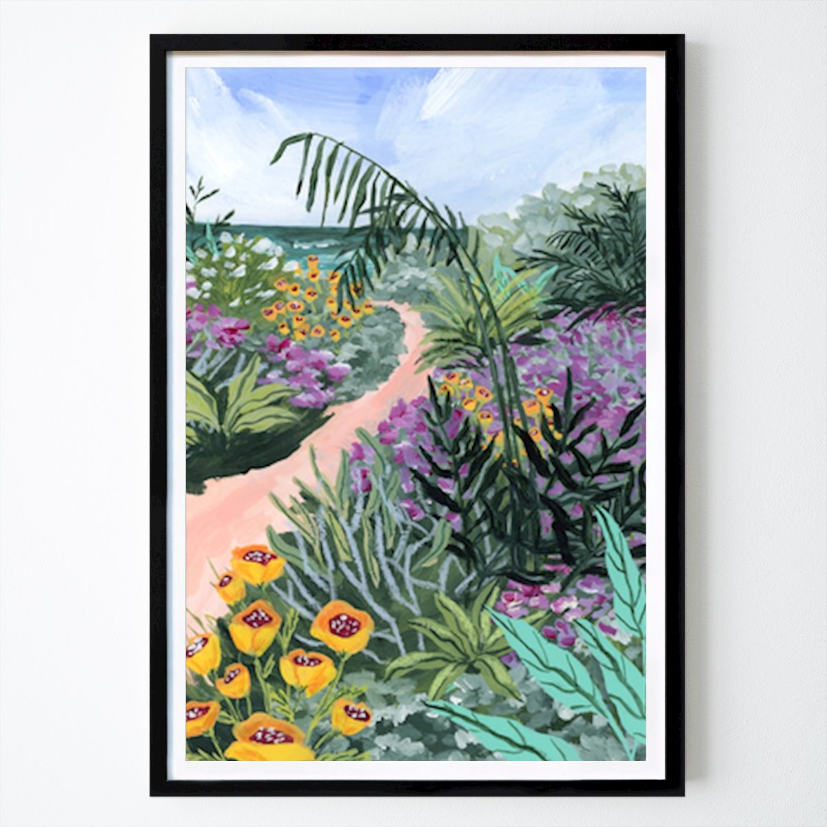 Flores & Plantas Póster: Sendero sereno del jardín: Un escape floral vibrante de Sarah Gesek