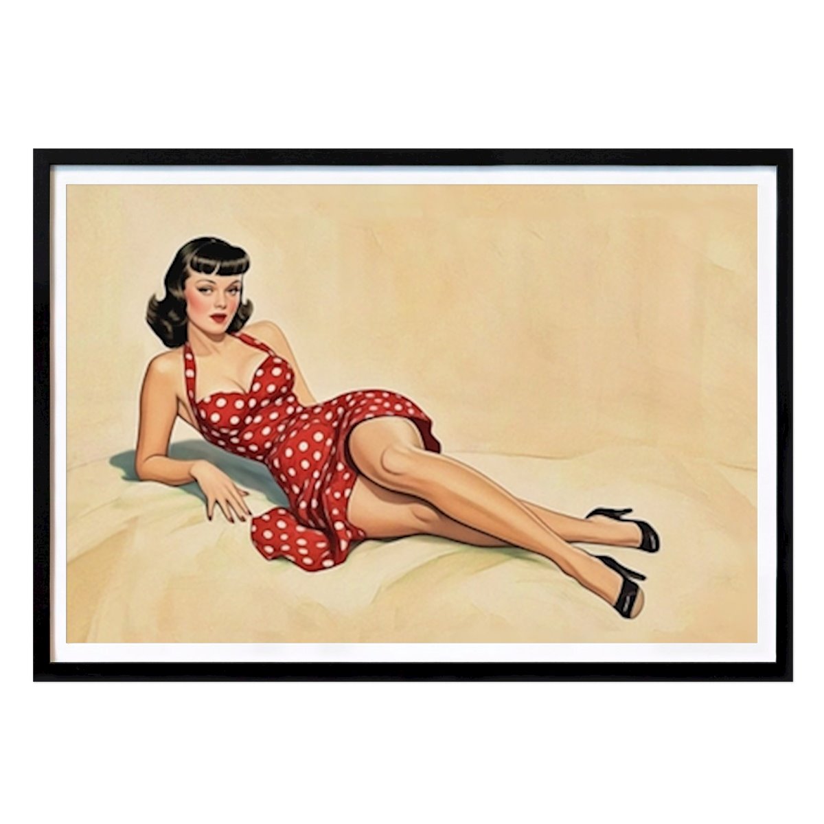 Retro & Vintage Poszter: Klasszikus pin-up csillogás: a piros pöttyös ruha vonzerője Hecate Pim által