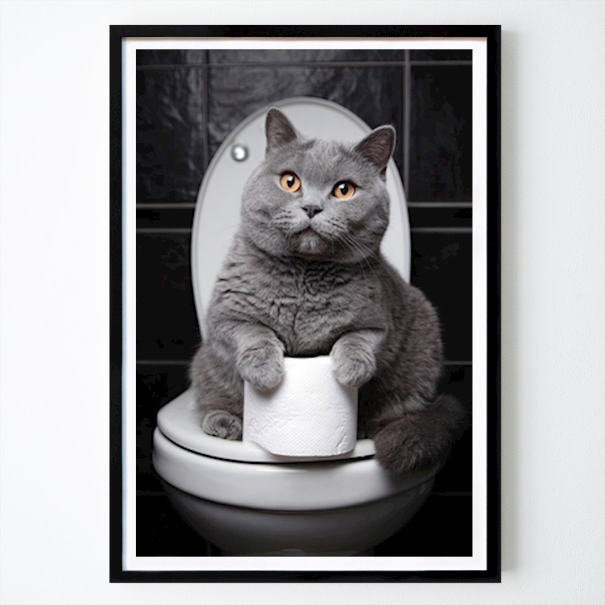 Animals Poster: Grey British Cat Sitting on a Toilet by Luca Solari