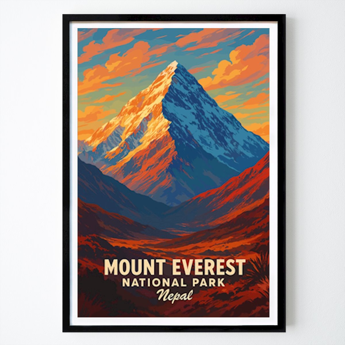 Retro & Vintage Poster: Majestic Peaks: Vintage-Reiseplakat des Mount Everest, Nepal von Uyutri99